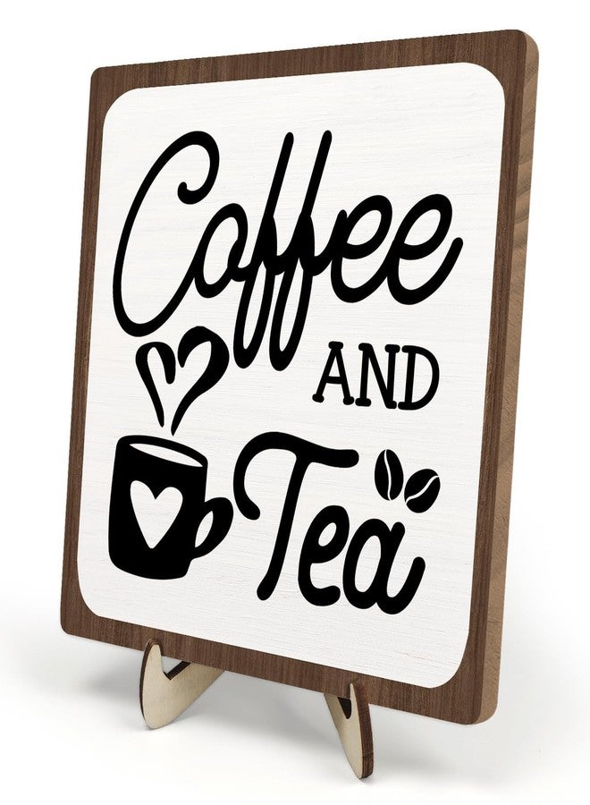 DMADNF Coffee Bar Sign Plaque, Coffee Signs for Coffee Station, Vintage Coffee Sign Decor for Kitchen, Coffee Bar Accessories, Coffee Themed Gifts, Farmhouse Cafe Sign,Coffee & Tea Bar Decor Signs (White&Brown, 5.9x5.9inches) - Image 1